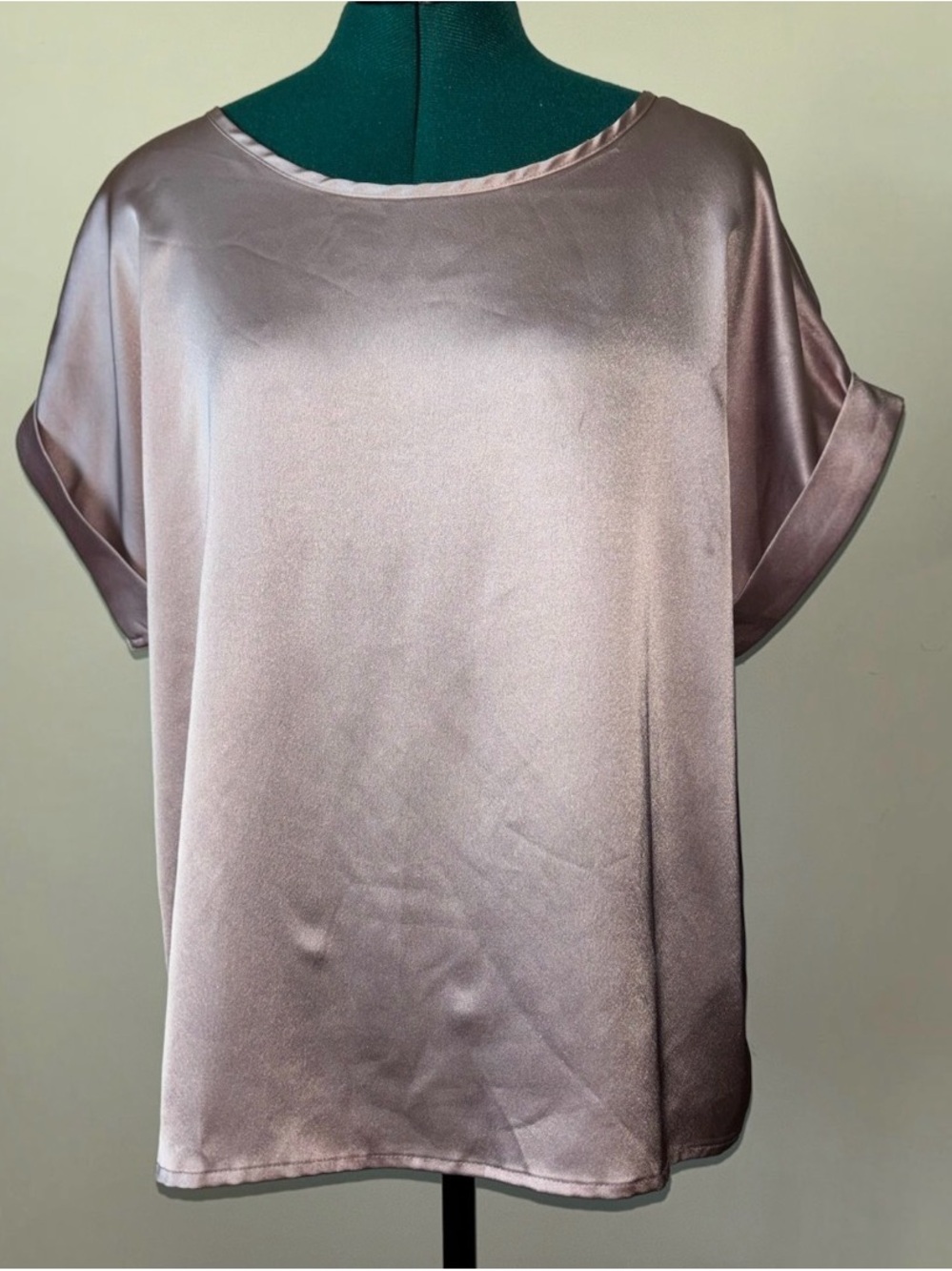 Satin Short-Sleeve Blouse - Blush Pink